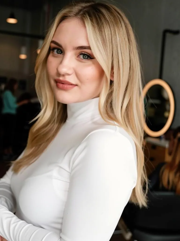 Long Straight Vanilla Blonde Layers with Curtain Bangs